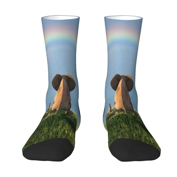 Uemuo Elephant Dog Pattern Women's Crew Socks, Soft Durable Breathable Moisture-Wicking with Odor Control Cotton socks