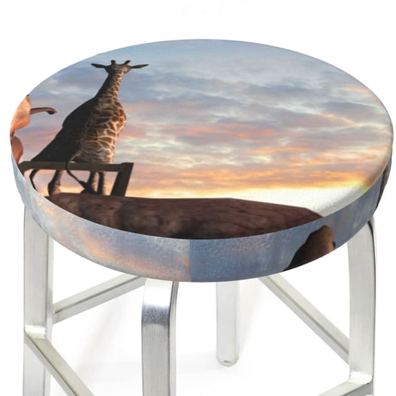 Uemuo Elephant Giraffe Pattern Round Bar Stool Seat Covers Washable Stool Cushion Slipcover Elastic Bar Chair Covers-13 inch