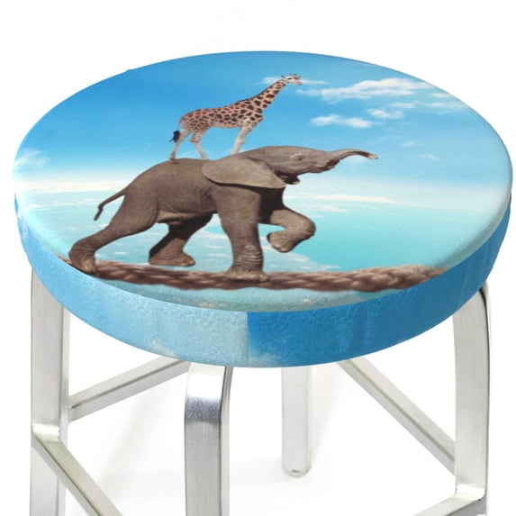 Uemuo Elephant Giraffe Pattern Round Bar Stool Seat Covers Washable Stool Cushion Slipcover Elastic Bar Chair Covers-