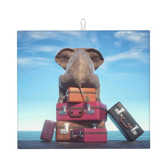 Uemuo Elephant Sits Pattern Dish Drying Mat,16*18 inch Absorbent Dish Drainer Kitchen Counter,Large Size Dish Drying Pad for Countertops,Sinks,Draining Racks