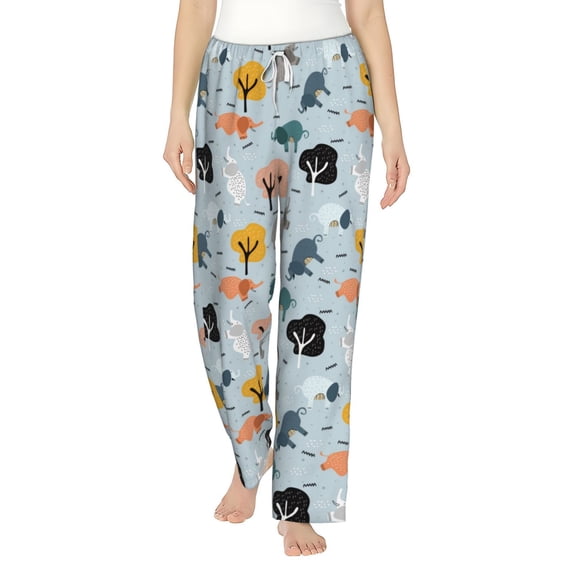 Uemuo Elephant Tree Pattern Women's Wide Leg Palazzo Lounge Pants with Pockets Light Weight Loose Comfy Casual Pajama Pants-Large