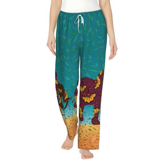 Uemuo Elephants Pattern Women's Wide Leg Palazzo Lounge Pants with Pockets Light Weight Loose Comfy Casual Pajama Pants-Small