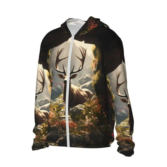 Uemuo Enchanted Deer In Cave Pattern Women's Full Zip UPF 50+ Sun Protection Hoodie Jacket Long Sleeve Sun Shirt Hiking Outdoor Performance with Pockets-XX-Large