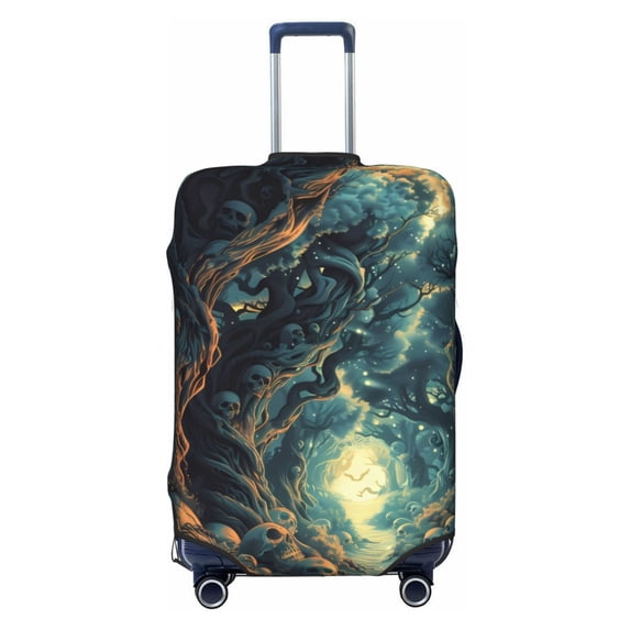 Uemuo Enchanted Forest Skull Path Printed Washable Luggage Cover - Fashion Suitcase Protector Fits 18-32 Inch Luggage -X-Large