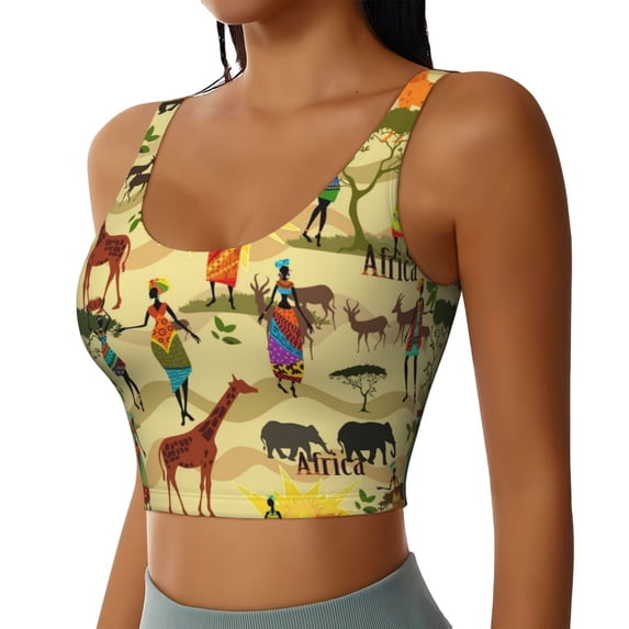 Uemuo Ethnic African Pattern Women's Sports Bra - High Impact Support, Breathable, and Comfortable Athletic Bra for Running, Yoga, and Workouts