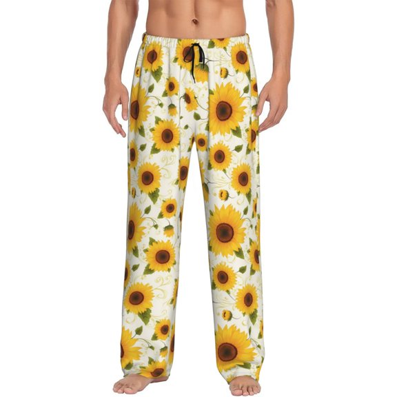Uemuo European-style Pattern Sunflower A Pattern Men's Wide Leg Palazzo Lounge Pants with Pockets Light Weight Loose Comfy Casual Pajama Pants-Small
