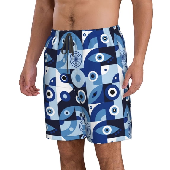 Uemuo Evil Eye Pattern Men's Swim Trunks Hawaiian Beach Bathing Suit Swimsuits Beach Quick-Dry Shorts with Pockets-