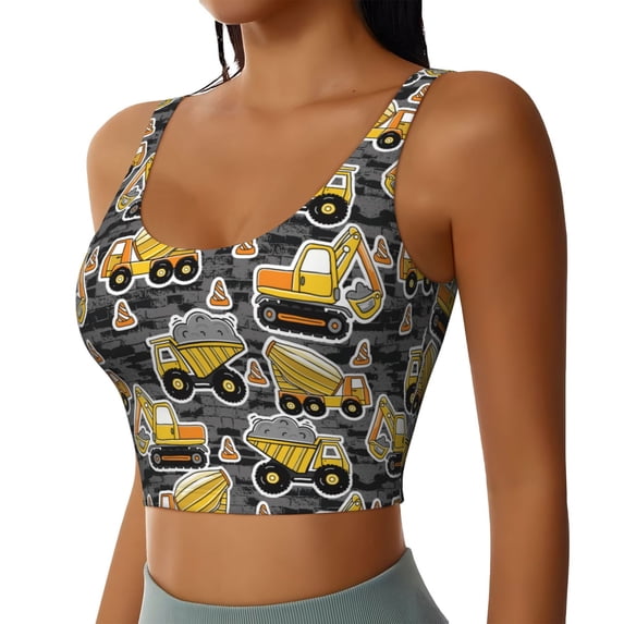 Uemuo Excavator At Work Pattern Women's Sports Bra - High Impact Support, Breathable, and Comfortable Athletic Bra for Running, Yoga, and Workouts