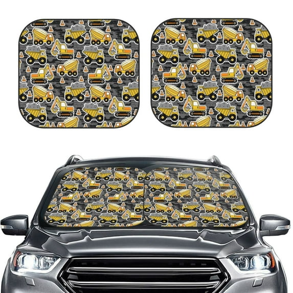 Uemuo Excavator At Work Printed 2 PCS Car Windshield Sun Shade, Auto Sun Heat and UV Rays Blocker, Foldable Automotive Front Window Sunshade Protector