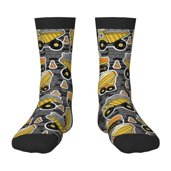 Uemuo Excavator At Work Printed Kids Boys Socks Seamless Crew Socks Crazy Funny Athletic Sport Socks for Children
