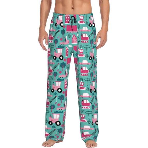 Uemuo Excavator Pattern Men's Wide Leg Palazzo Lounge Pants with Pockets Light Weight Loose Comfy Casual Pajama Pants-XX-Large