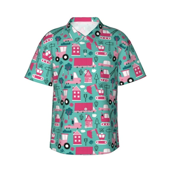 Uemuo Excavator Printed Regular Fit Short Sleeve Casual Hawaiian Shirt for Men,Aloha shirt,Tropical shirt,Floral print shirt,Vacation Beach shirt-XX-Large