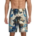 thumbnail image 1 of Uemuo Exotic Blue Cat Pattern Men's Short Pajama Pants – Soft & Breathable Lounge Shorts, Elastic Waistband with Pockets, Lightweight Sleepwear for All-Season Comfort-3X-Large, 1 of 6