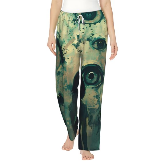 Uemuo Eyes Watching In The Dark Pattern Women's Wide Leg Palazzo Lounge Pants with Pockets Light Weight Loose Comfy Casual Pajama Pants-X-Large