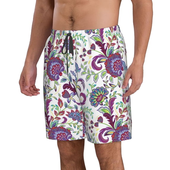 Uemuo Fairy Flower Pattern Men's Swim Trunks Hawaiian Beach Bathing Suit Swimsuits Beach Quick-Dry Shorts with Pockets-Small