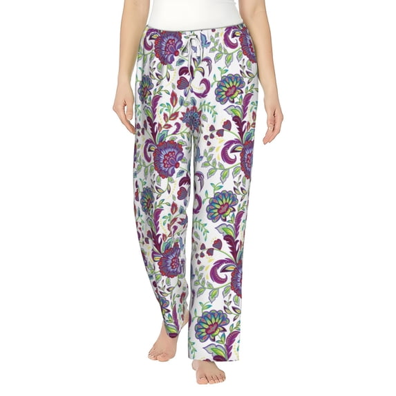 Uemuo Fairy Flower Pattern Women's Wide Leg Palazzo Lounge Pants with Pockets Light Weight Loose Comfy Casual Pajama Pants-Large