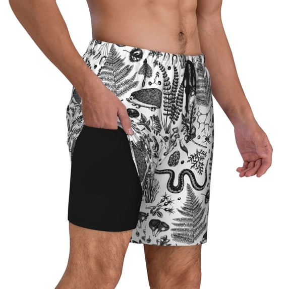 Uemuo Fall Forest Pattern Mens Swim Trunks Quick Dry Board Shorts with Mesh Lining, Stretch Beach Shorts Quick Dry No-Chafing Board Shorts-X-Large
