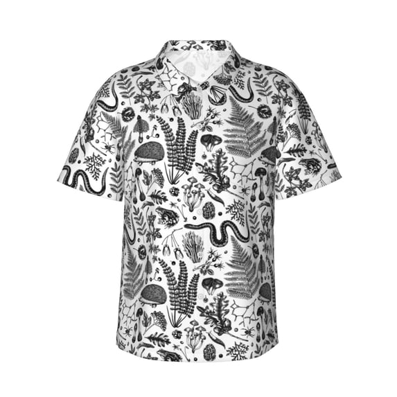 Uemuo Fall Forest Printed Regular Fit Short Sleeve Casual Hawaiian Shirt for Men,Aloha shirt,Tropical shirt,Floral print shirt,Vacation Beach shirt-