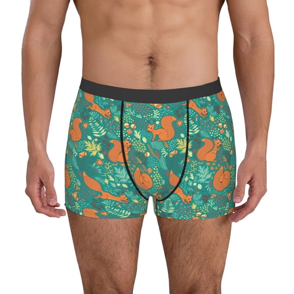 Uemuo Fall Forest Squirrel Pattern Men's Boxer Briefs,Trunk Anti-Chafing,Comfortable, Durable, and Stylish Underwear-