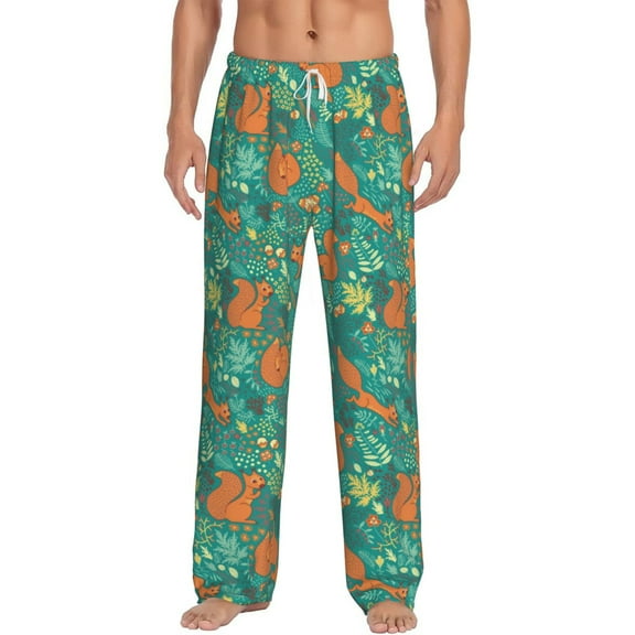 Uemuo Fall Forest Squirrel Pattern Men's Wide Leg Palazzo Lounge Pants with Pockets Light Weight Loose Comfy Casual Pajama Pants-Medium