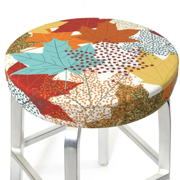 Uemuo Fall Maple Leaves Pattern Round Bar Stool Seat Covers Washable Stool Cushion Slipcover Elastic Bar Chair Covers-