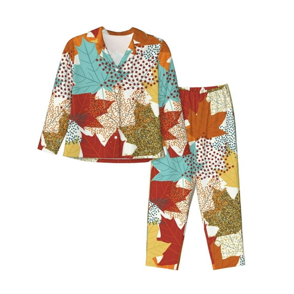 Uemuo Fall Maple Leaves Pattern Womens Pajama Sets,PJ Set for Women,Pajamas for Women Logo,Long Sleeve Pajama Set for Women,Soft Long Sleeve Top With Pants-XX-Large