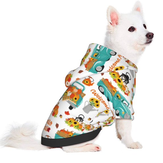 Uemuo Fall Pumpkins And Sunflowers for Winter Dog Hoodie Sweatshirts with Pockets Warm Dog Clothes for Small Dogs Chihuahua-Large