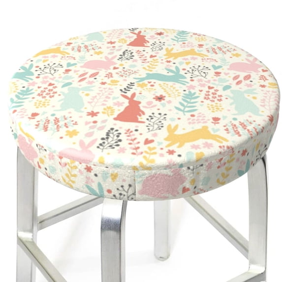 Uemuo Fall Rabbit Pattern Round Bar Stool Seat Covers Washable Stool Cushion Slipcover Elastic Bar Chair Covers-13 inch