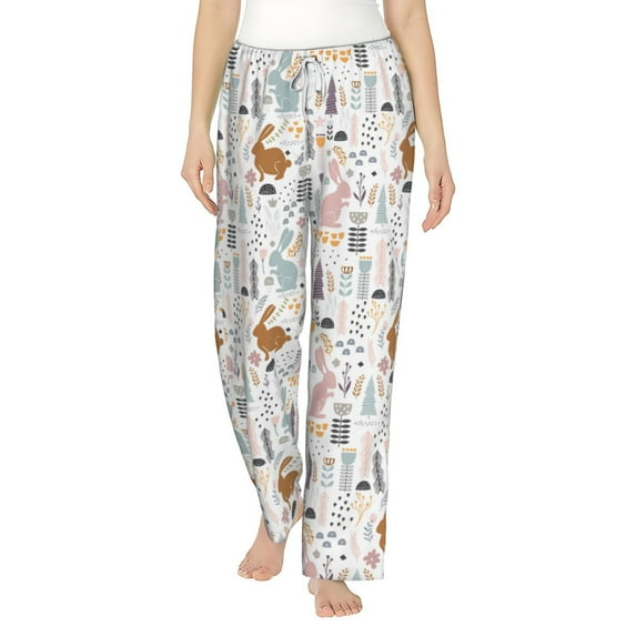 Uemuo Fall Rabbit Pattern Women's Wide Leg Palazzo Lounge Pants with Pockets Light Weight Loose Comfy Casual Pajama Pants-X-Large