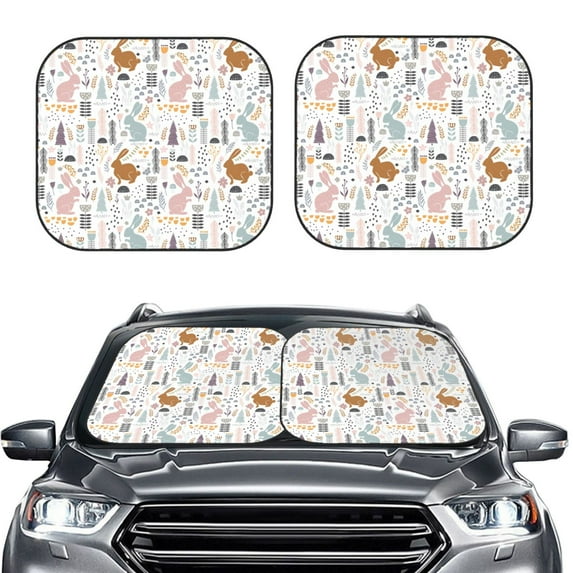 Uemuo Fall Rabbit Printed 2 PCS Car Windshield Sun Shade, Auto Sun Heat and UV Rays Blocker, Foldable Automotive Front Window Sunshade Protector