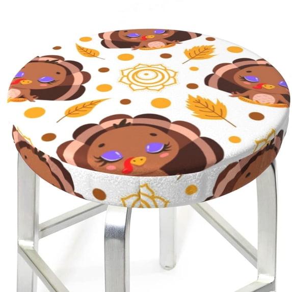 Uemuo Fall Turkey Pattern Round Bar Stool Seat Covers Washable Stool Cushion Slipcover Elastic Bar Chair Covers-13 inch