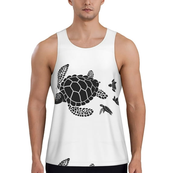 Uemuo Family Of Sea Turtles Pattern Men's Muscle Shirts Sleeveless Dry Fit Gym Workout Tank Top Lightweight Sports Tank Top Beach Tank Top, Loose-fit Sleeveless Shirt-3X-Large