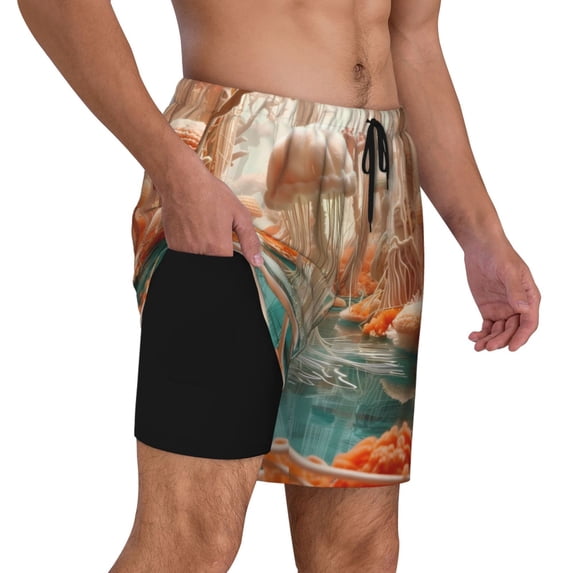 Uemuo Fantasy Underwater Jellyfish Pattern Mens Swim Trunks Quick Dry Board Shorts with Mesh Lining, Stretch Beach Shorts Quick Dry No-Chafing Board Shorts-X-Large