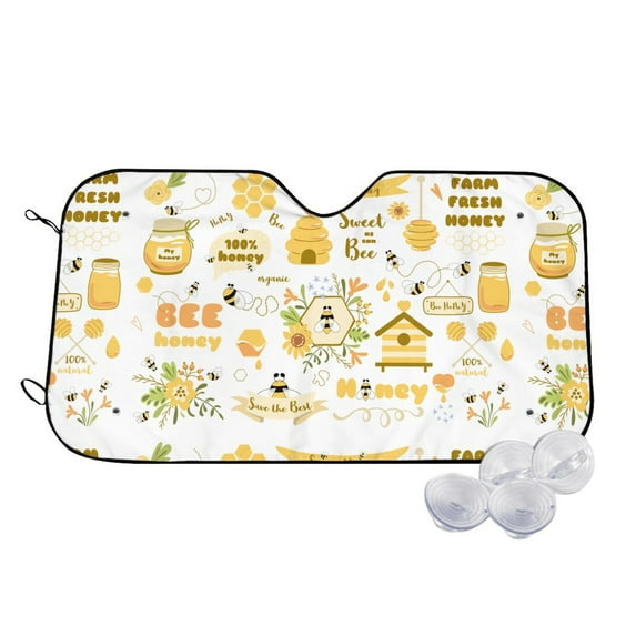 Uemuo Farm Bee Cute Honey Pattern Accordion Car Windshield Sun Shade, Foldable Reflective Sun Visor for Car, Reflector Windshield Sunshade-Small