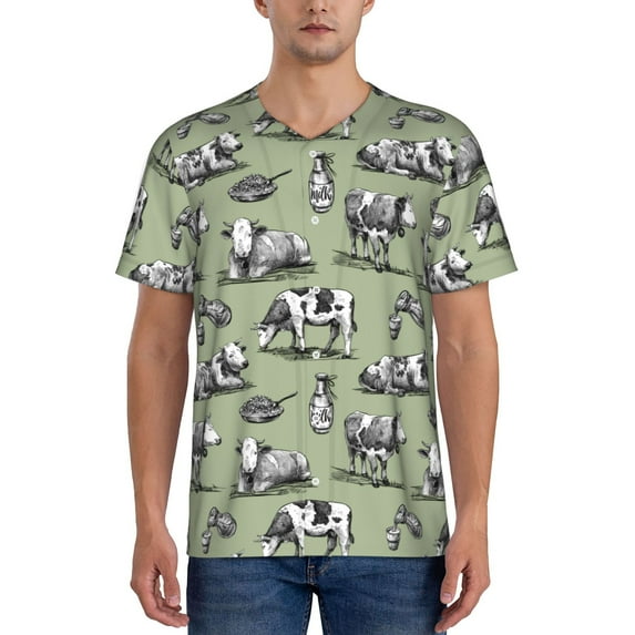 Uemuo Farm Cows Print Mens Polo Shirts Baseball T-shirt Performance Short Sleeve Golf Shirt Moisture Wicking Athletic Casual Collared T-Shirt-Large