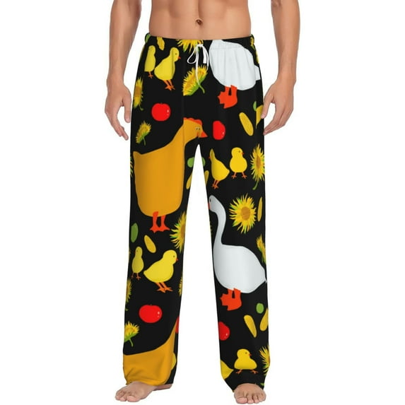 Uemuo Farm Goose Pattern Men's Wide Leg Palazzo Lounge Pants with Pockets Light Weight Loose Comfy Casual Pajama Pants-Small