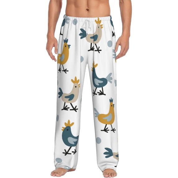 Uemuo Farm Roosters Pattern Men's Wide Leg Palazzo Lounge Pants with Pockets Light Weight Loose Comfy Casual Pajama Pants-Large