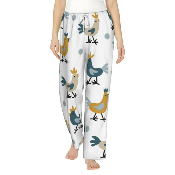 Uemuo Farm Roosters Pattern Women's Wide Leg Palazzo Lounge Pants with Pockets Light Weight Loose Comfy Casual Pajama Pants-Large