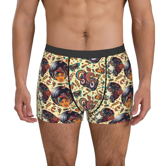 Uemuo Fashion Hippie Girl Pattern Men's Boxer Briefs,Trunk Anti-Chafing,Comfortable, Durable, and Stylish Underwear-Large