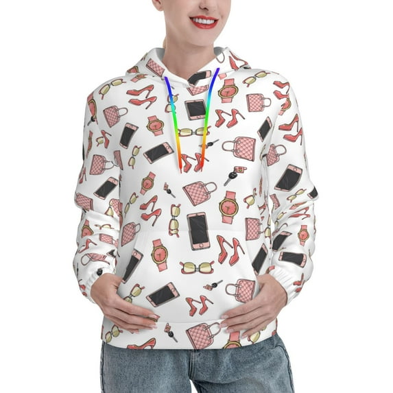 Uemuo Fashion Pattern Women's Hoodie with Eye-catching Drawstrings- Casual Pullover Hoodie with Kangaroo Pocket, Stylish Hooded Sweatshirt-Medium