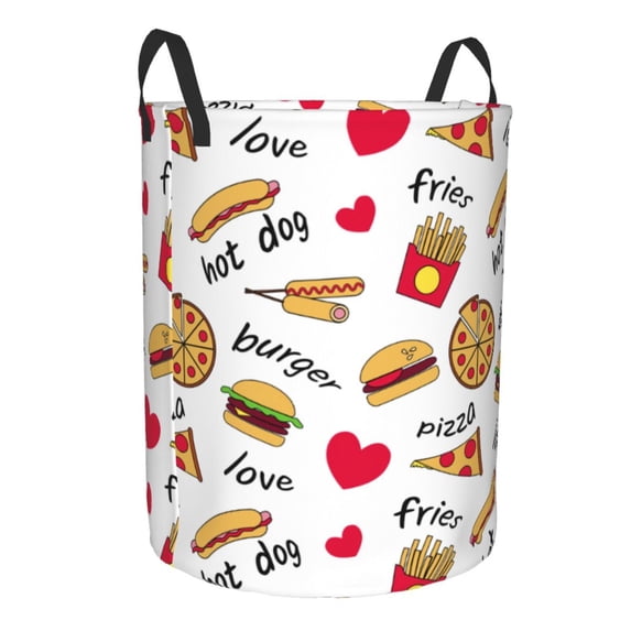 Uemuo Fast Food Pattern Circular Laundry Hamper Basket with handles,Collapsible laundry basket,Large capacity laundry hamper,Laundry Organizer-Medium