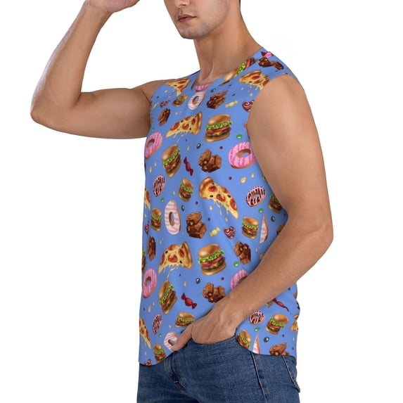Uemuo Fastfoods Pattern Men's Sleeveless T-Shirt,Muscle Athletic Tank Top, Moisture-wicking Quick-dry Breathable Classic Tee Top for Gym Run Outdoor Sports-