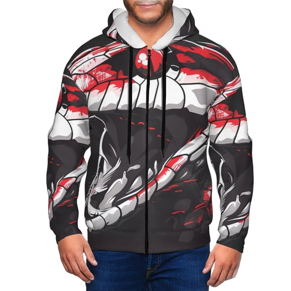 Uemuo Fierce Red Viper Graphic Art for Men's Fashion Full-zip Hoodies & Sweatshirts with Kangaroo Pocket, Zip-up Hooded Sweatshirt, Moisture Wicking & Breathable-3X-Large