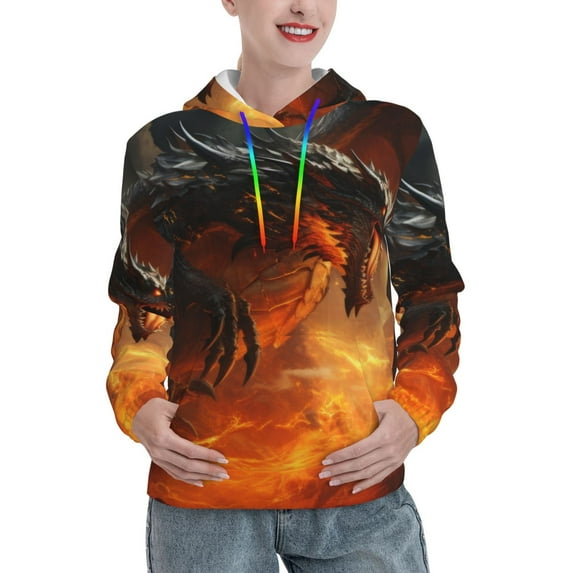 Uemuo Fiery Dragon Of Chaos Pattern Women's Hoodie with Eye-catching Drawstrings- Casual Pullover Hoodie with Kangaroo Pocket, Stylish Hooded Sweatshirt-XX-Large