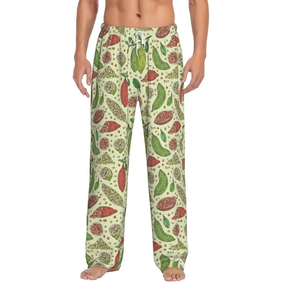 Uemuo Finger Lime Fruits Pattern Men's Wide Leg Palazzo Lounge Pants with Pockets Light Weight Loose Comfy Casual Pajama Pants-Medium