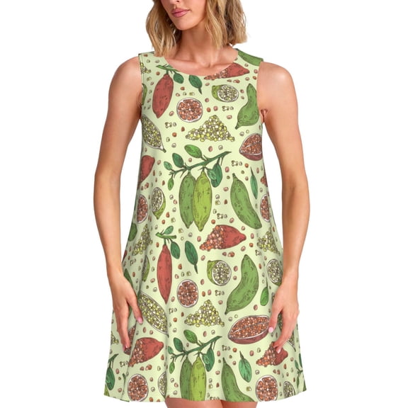 Uemuo Finger Lime Fruits Pattern Women’s Sleeveless Dress – Casual Summer A-Line Dress, Stylish and Comfortable Sundress for Hot Weather