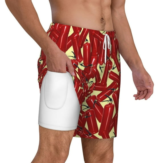 Uemuo Fire Extinguisher Pattern Mens Swim Trunks Quick Dry Board Shorts with Mesh Lining, Stretch Beach Shorts Quick Dry No-Chafing Board Shorts-Large