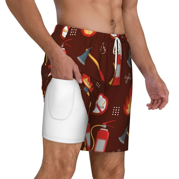 Uemuo Fire Extinguisher Pattern Mens Swim Trunks Quick Dry Board Shorts with Mesh Lining, Stretch Beach Shorts Quick Dry No-Chafing Board Shorts-Medium