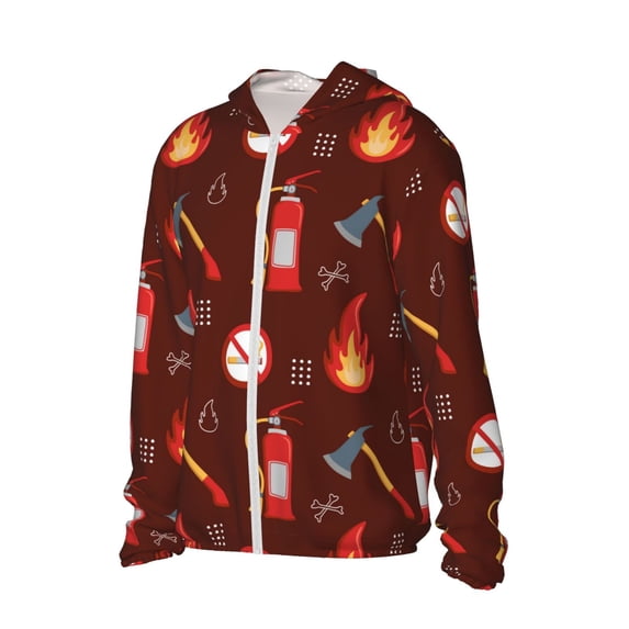 Uemuo Fire Extinguisher Pattern Women's Full Zip UPF 50+ Sun Protection Hoodie Jacket Long Sleeve Sun Shirt Hiking Outdoor Performance with Pockets-