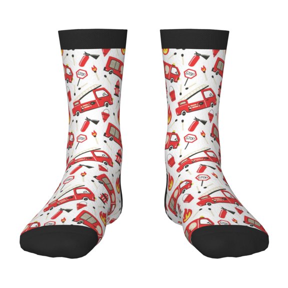 Uemuo Fire Truck Printed Kids Boys Socks Seamless Crew Socks Crazy Funny Athletic Sport Socks for Children